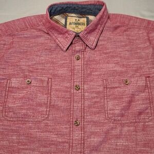 Outdoor Life Button Down Shirt Mens 2XL Red Short Sleeve Slub Cotton Textured